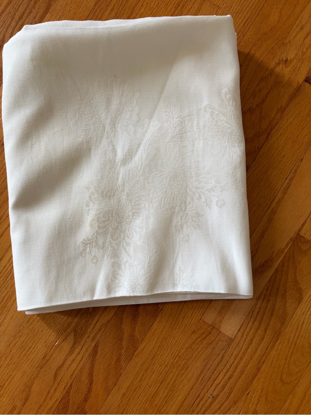 Elegant Rectangle White Damask Tablecloth, approx. 60" by 116"